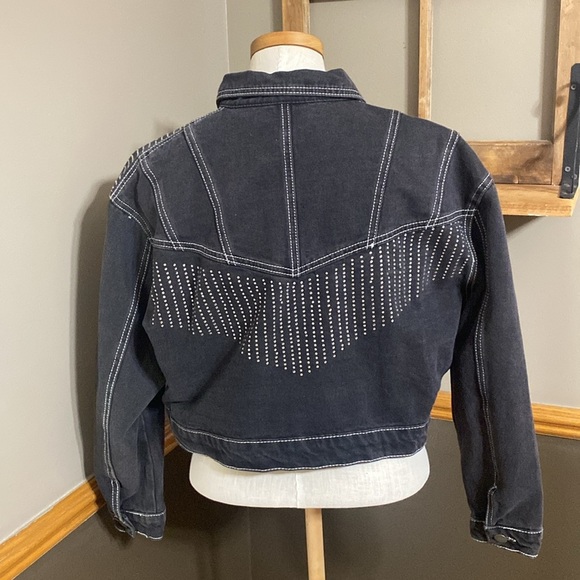 Nasty gal take control of the stitch-Uation diamanté denim cropped jacket size 6 - Picture 3 of 11
